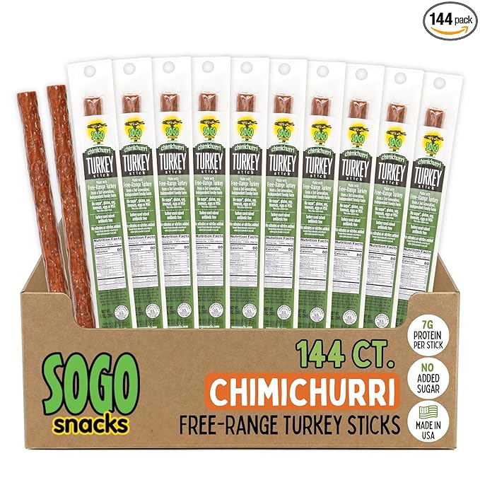 Chimichurri Turkey Sogo Snacks No Sugar Low Carb Free-Range from a 3rd Generation Independent Family Farm. Gluten Free Hiking Snacks. Keto Whole Paleo Friendly (Chimichurri Turkey 144 Count)