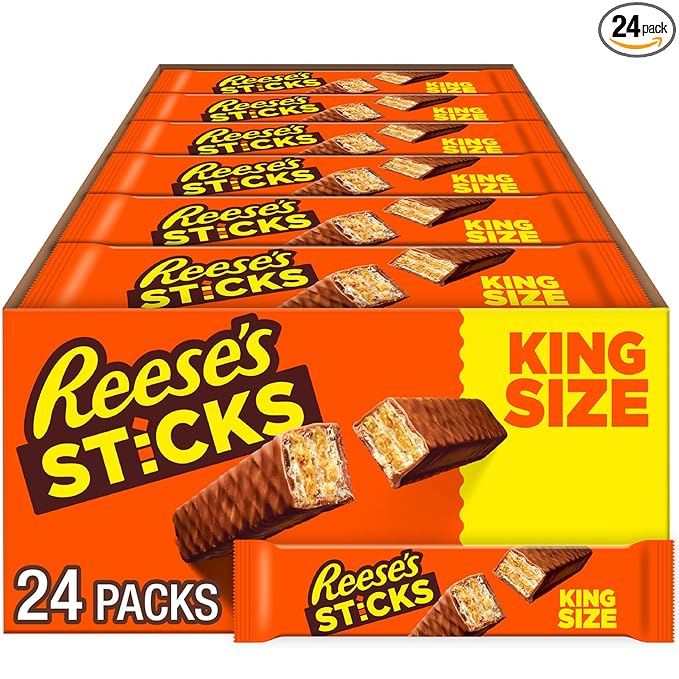 REESE'S STICKS Milk Chocolate Peanut Butter Wafer King Size Candy Packs 3 oz (24 Count)