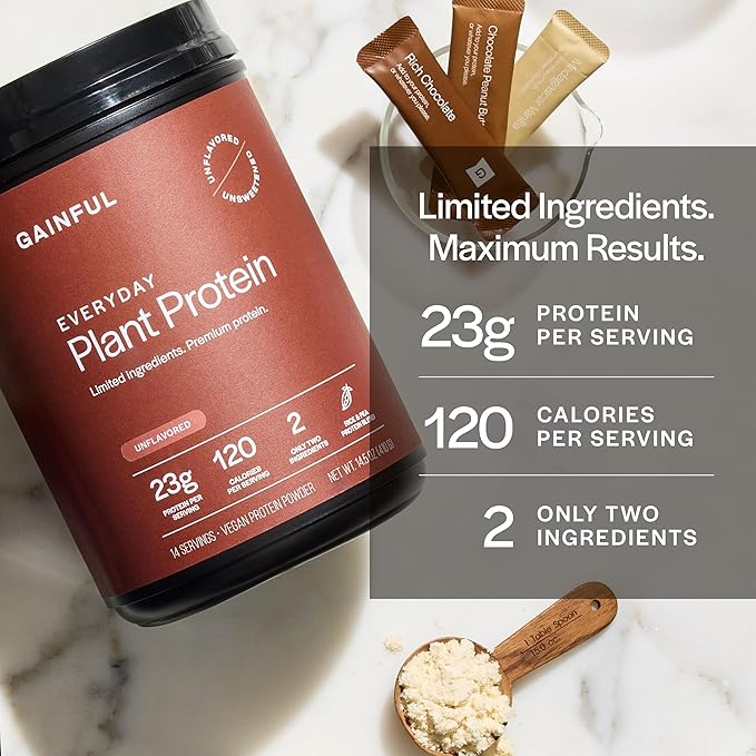 Gainful Everyday Plant Protein Powder &amp Sweet Treat Flavor Bundle 23g Plant Protein Supports Strength Recovery and Balanced Nutrition Vegan Gut Friendly 14 Servings + 14 Flavor Sticks