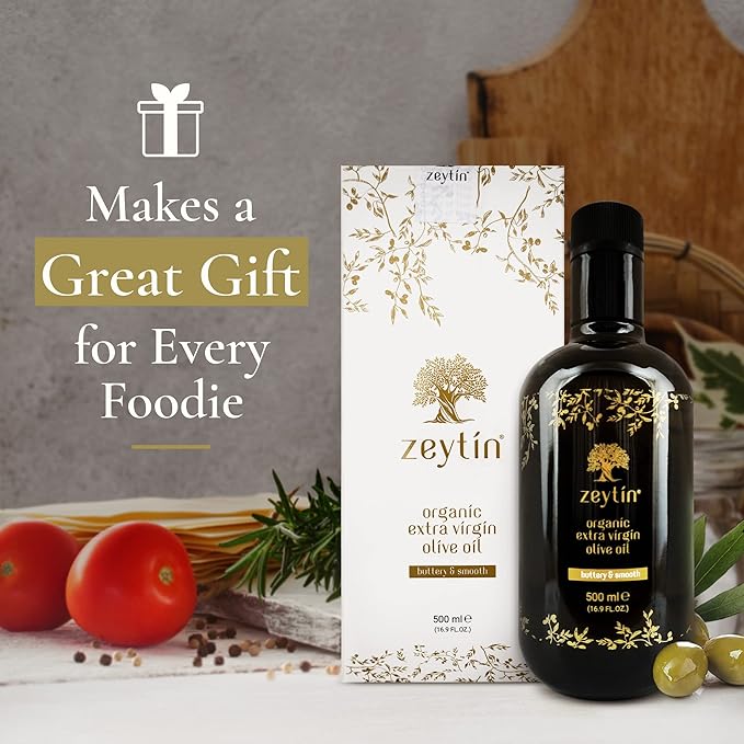 Zeytin Organic Olive Oil Extra Virgin - GOLD MEDAL &amp Early Harvest - Fresh 2024 Harvest Bottled in Jan 2025 - New Luxury Packaging - Keto &amp Cold Pressed - Buttery &amp Smooth (16.9fl oz - 1