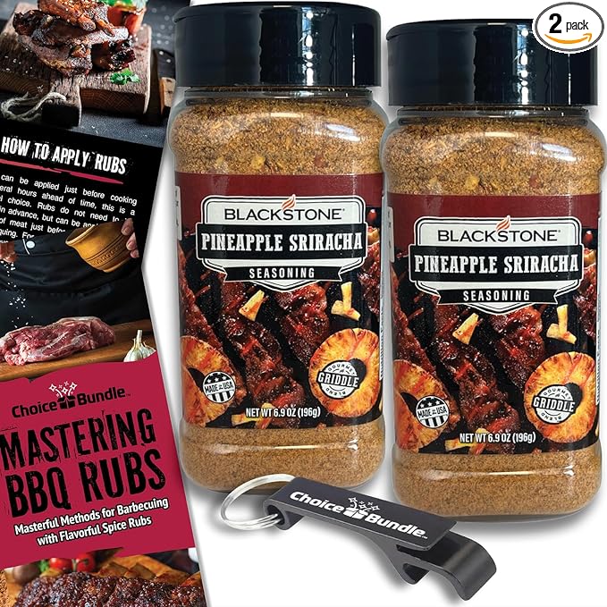 Blackstone Pineapple Sriracha Seasoning – Gourmet Griddle Premium Barbecue Rub 2 Pk (13.8 oz) + BBQ Masters &amp Opener (4 Items)!