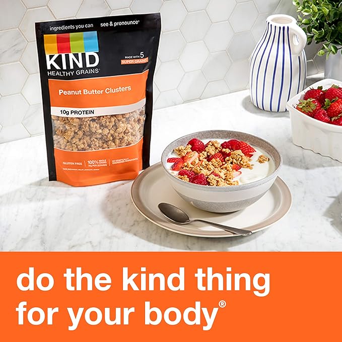 KIND Healthy Grains GranolaPeanut Butter ClustersHealthy SnacksGluten Free100% Whole Grains10g Protein11oz(Pack of 6)