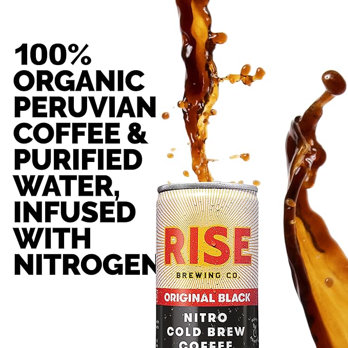 RISE Brewing Co. Original Black Nitro Cold Brew Coffee No Sugar Vegan Organic &amp Non-GMO Low Acidity 7 Fl. oz. Cans (12 Pack)