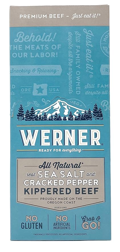 Werner Beef Steak Sticks Pack of 12 – Beef Jerky Sticks 1 Ounce (Sea Salt &amp Cracked Pepper)