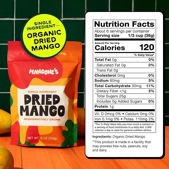 Mangone’s Organic Dried Mango 10 Packs (8 oz each) | Mango Dried Fruit Unsweetened | Single-Ingredient Dehydrated Fruit Slices | 100% Natural Dried Fruit Snacks | Soft Chewy Tropical Snack