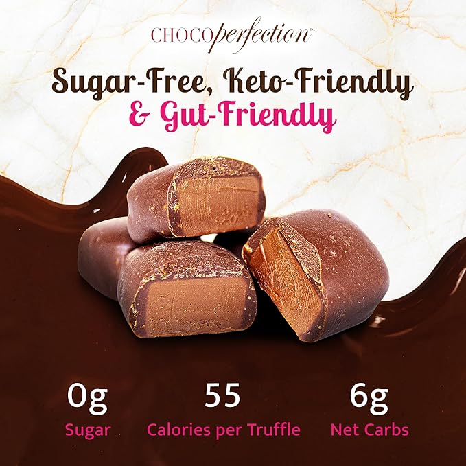 ChocoPerfection Sugar Free Dark Chocolate Truffles - Keto-Friendly Gluten-Free and Dairy-Free - Low Glycemic Fiber-Rich &amp Vegan - European Taste with Multiple Flavors - 55 calories 14g per Truf