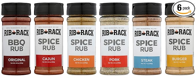 Rib Rack Dry Spice Rub Variety Pack 6 Count - Meat Seasoning for BBQ Grill Smoker - All Natural Ingredients