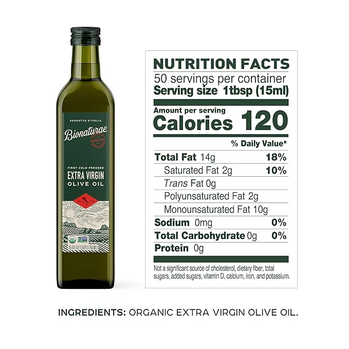 Bionaturae Extra Virgin Olive Oil - Organic Olive Oil Non-GMO USDA Certified Organic Recyclable Glass 100% Authentic Italian Olive Oil Made in Italy - 25.4 Fl Oz
