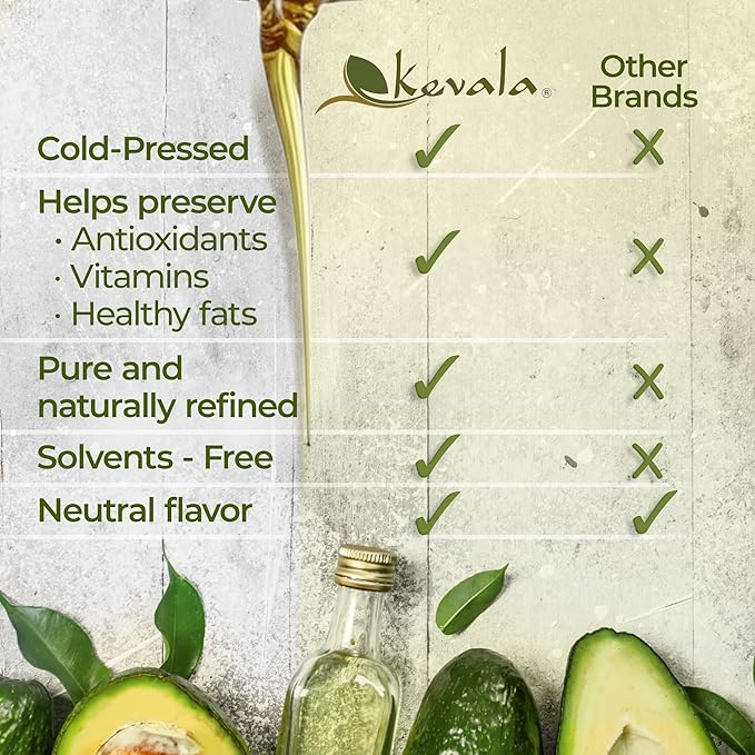 Kevala Avocado Oil – Cold Pressed | Non‑GMO Project Verified &amp Kosher | Multipurpose for High Smoke Point Cooking Roasting Sautéing &amp Skin Moisturizing – Ideal Kitchen Staple – 128 Fl Oz (Pa