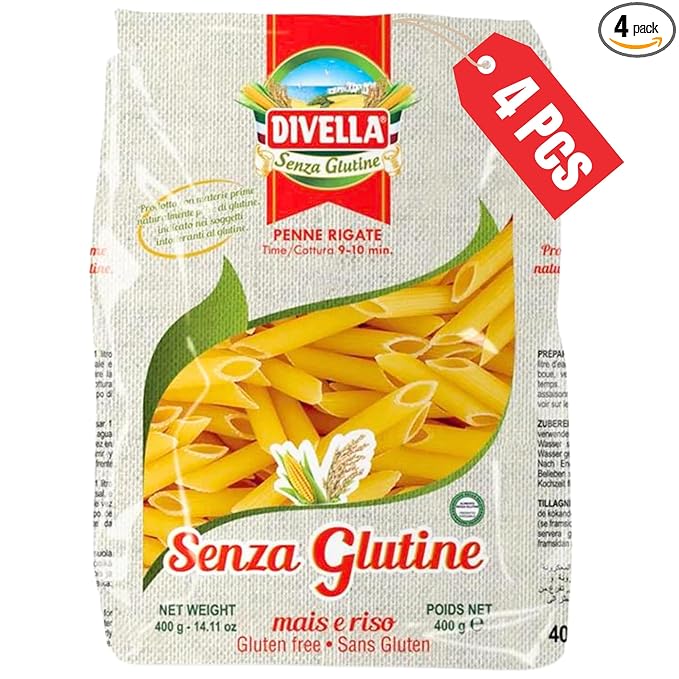 Divella Gluten Free Penne Pasta 16 oz. (Pack of 4) - Authentic Italian Gluten Free Pasta Penne Rigate Made with Maize and Rice Flour Perfect 'Al Dente' Texture for Every Dish