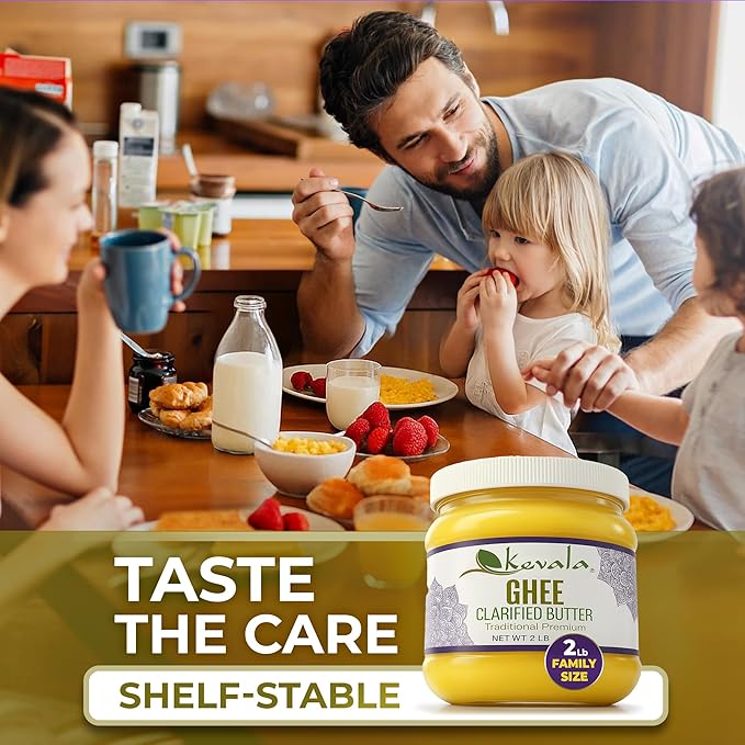 Kevala Clarified Butter Ghee – Grass‑Fed Lactose &amp Casein Free High Smoke Point Cooking &amp Baking Butter Alternative – Keto &amp Gluten Free Spread &amp Oil Substitute | 2 lb