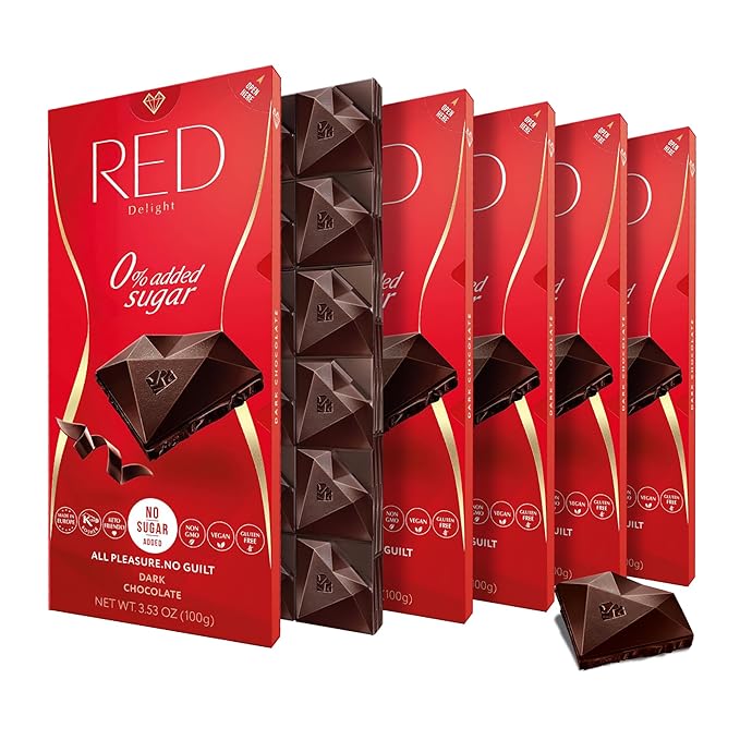 RED Delight®™ Dark Chocolate Full Size Bars (3.53 Ounces Each) (5 Pack -Full Size (3.53 Ounce) Bars)