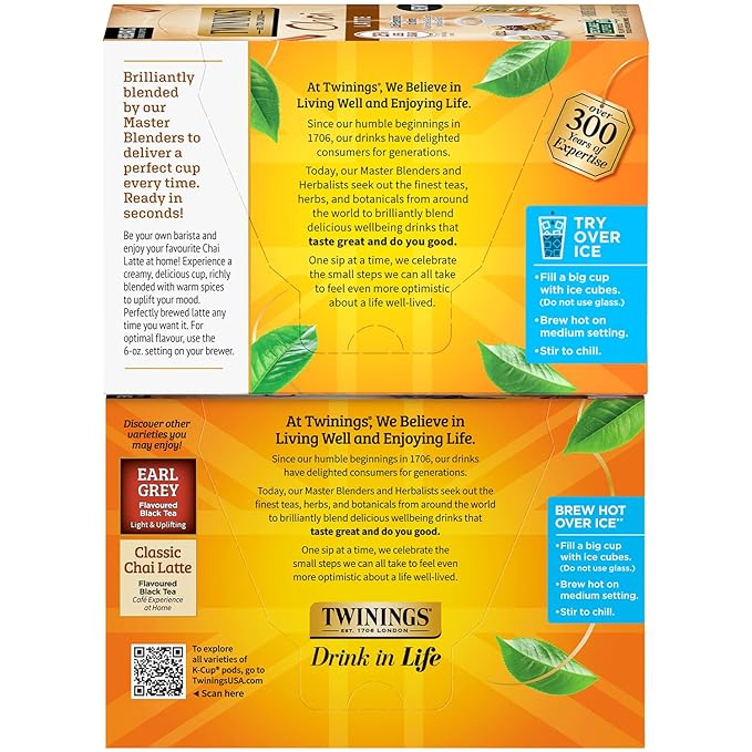 Twinings Chai Latte Variety K-Cup Pods for Keurig 12 Traditional + 10 Chocolate Made with Real Black Tea &amp Spices Creamy Slightly Sweet Caffeinated Enjoy Hot or Iced (Pack of 2)
