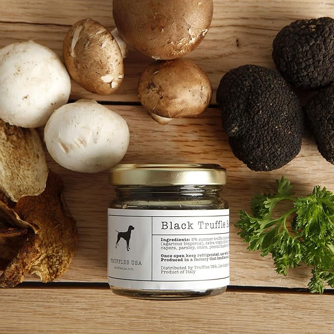 TRUFFLES USA Black Truffle Sauce 2.82 oz Jar - Imported from Italy - Fresh Sauce for Pasta Chicken Steak Vegetables Bread - Unique Gourmet Recipe