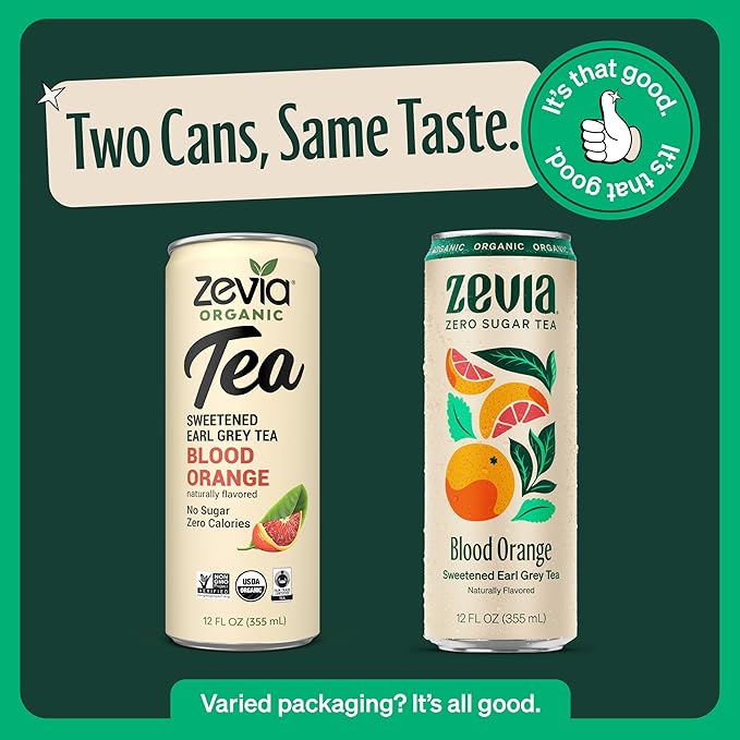 Zevia Zero Sugar Tea Earl Grey Tea Blood Orange 12 oz Cans (12-Pack) – Naturally Sweetened Zero Calorie Sugar Free - Non-GMO Project Verified Gluten-Free Vegan