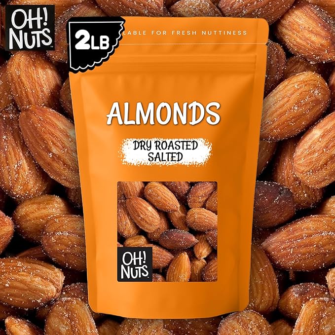 Oh! Nuts Almonds - Dry Roasted Salted Almonds - 2 lb - Salted Bulk in NY Zip-Seal Bag