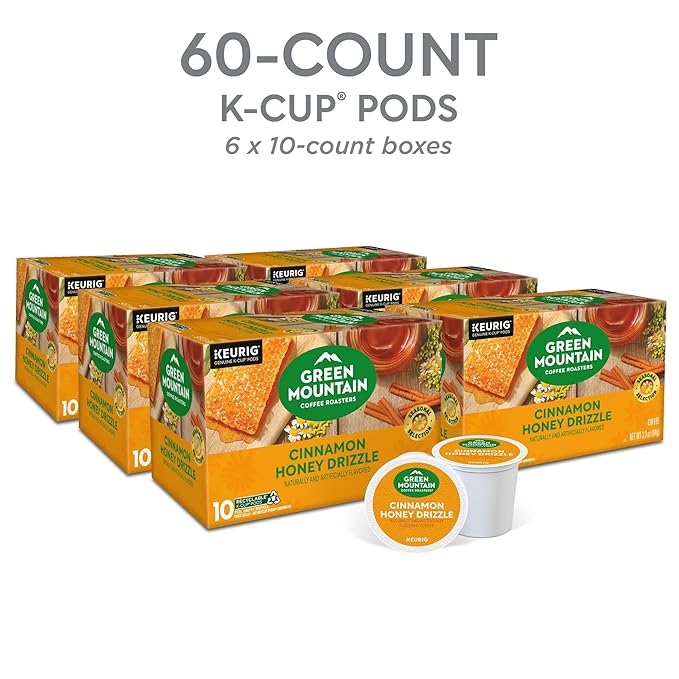 Green Mountain Coffee Roasters Cinnamon Honey Drizzle Single-Serve Keurig K-Cup Pods 6 Boxes of 10 (60 Count Total)