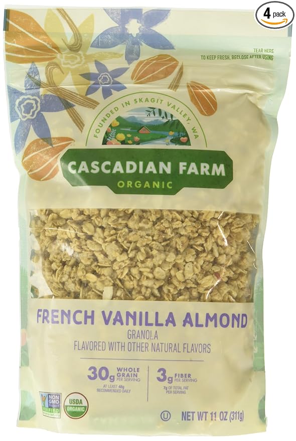 Cascadian Farm French Vanilla Almond Granola 11 oz (Pack of 4)