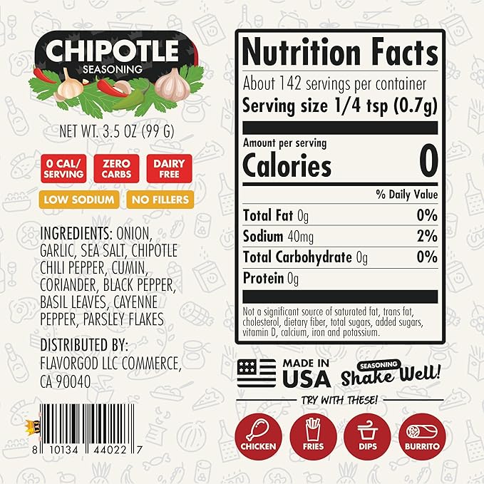 Chipotle Seasoning Mix 2 Bottles by Flavor God - Premium All Natural &amp Healthy Spice Blend for Grilling Chicken Beef Seafood &amp Vegetables - Kosher Gluten-Free Dairy-Free Vegan Keto Fri