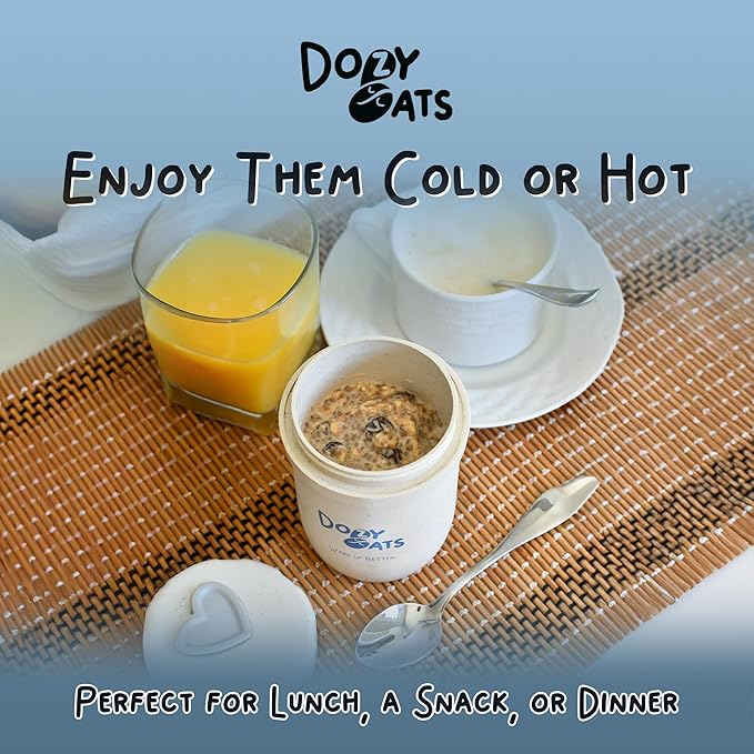 Dozy Oats Overnight Oatmeal Packets Cinnamon Raisin Multipack with Rolled Oats Chia Seeds Date Powder Cinnamon and Raisins. Gluten-Free Natural Source of Protein and Fiber 8-Pack and Jar