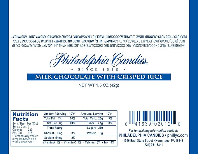Philadelphia Candies Milk Chocolate with Crisped Rice Bar 1.4 Ounce Set of 30 (Fundraising/Individual Retail Sale)