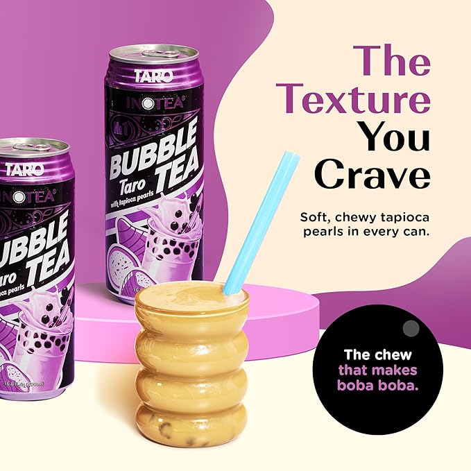 Inotea Bubble Tea with Tapioca Pearls - Delicious Instant Boba Tea - Ready-to-Drink Black Milk Tea - Comes in Large 16.6 oz Cans - Enjoy Real Boba Without the Long Lines - Taro - 12 pack