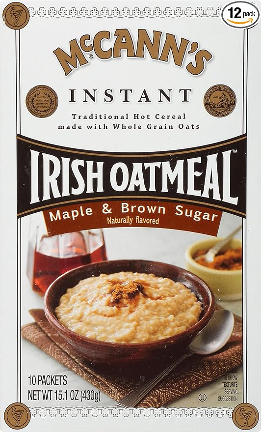 McCann’s Instant Irish Oatmeal Maple Brown Sugar 10 Packets (Pack of 12)