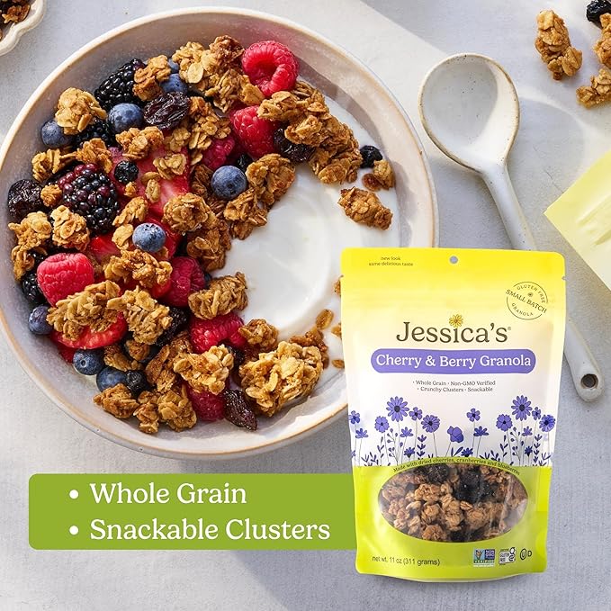Jessica’s Cherry &amp Berry Granola - Handmade Non-GMO Gluten-Free Whole Grain 11oz (3 Pack)