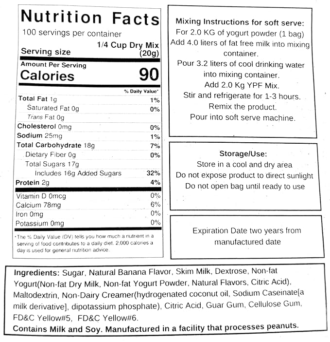 Frozen Yogurt Pre Mix Dasher's Spice &amp Beans | Gluten Free &amp Low Fat | (70.4 oz. Banana)