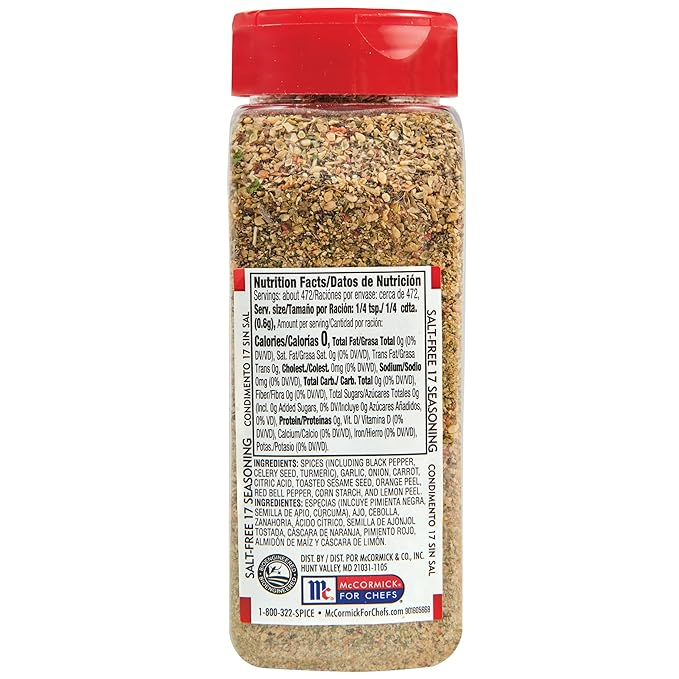 Lawry's Salt Free 17 Seasoning 10 oz (Pack of 6) - Six 10 Ounce Containers of 17 Seasoning Spice Blend Including Toasted Sesame Seeds Turmeric Basil and Red Bell Pepper for Seafood Poultry and Beef