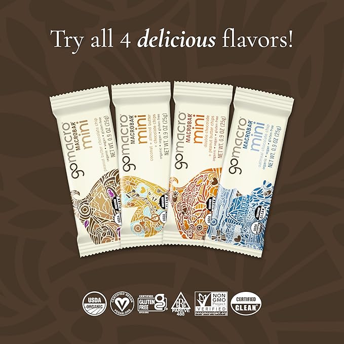 GoMacro MacroBar Mini Organic Vegan Snack Bars - Coconut + Almond Butter + Chocolate Chips (0.90 Ounce 24 Count)