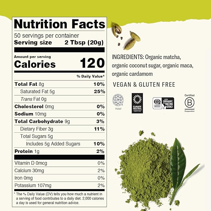 Numi Tea - Organic Matcha Maca Latte Powder – Green Tea Matcha Latte Mix with Adaptogens &amp Antioxidants – Vegan &amp Gluten Free 2.5 oz (Makes 17 Cups)