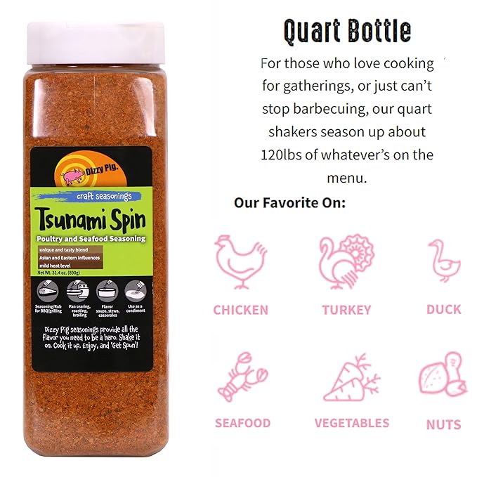 Dizzy Pig Tsunami Spin Asian Fusion Seasoning Rub (Quart Shaker) - Seasons Around 120lbs of Food - Hand Made in the USA - MSG Free Gluten Free