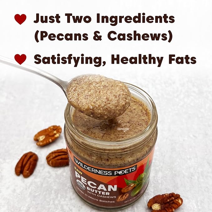 Wilderness Poets Pecan Butter with Cashews - Organic &amp Raw (8 Ounce) - Glass Jar (Pack of 2)