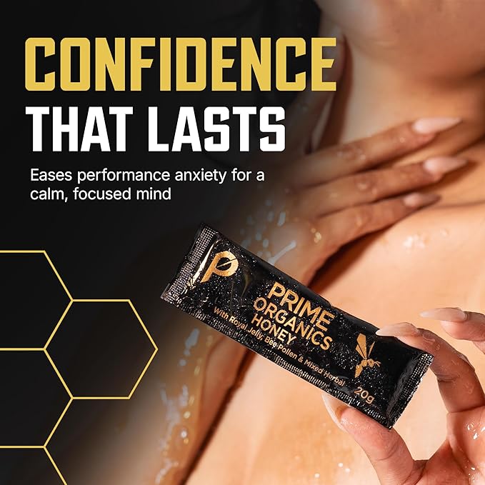 Prime Organics Honey Pack Honey for Men with Jelly Bee Pollen Tongkat Ali Ginseng Maca Tribulus Packet Supplement for Energy Stamina Vitality 20 g Sachets Pack of 10