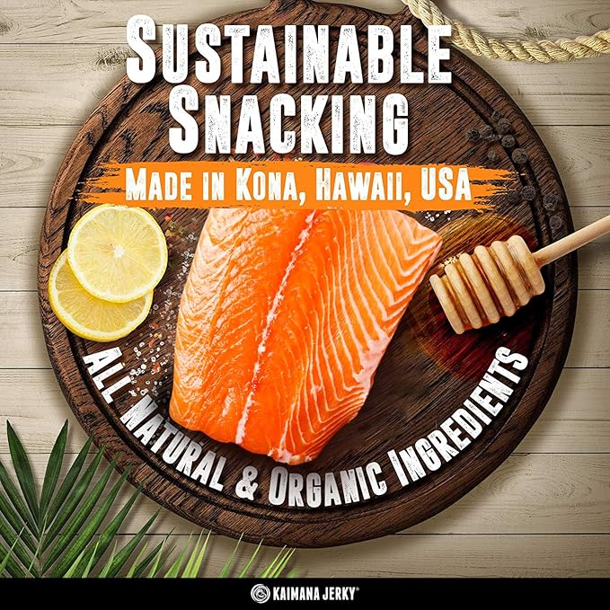 Kaimana Jerky Wild Caught Salmon Jerky - Organic Dried Fish Strips Rich in Omega-3 &amp Protein Low-Calorie Gluten-Free Low Sodium &amp Sugar - Original Teriyaki &amp Spicy Flavors - 9 Pack (0