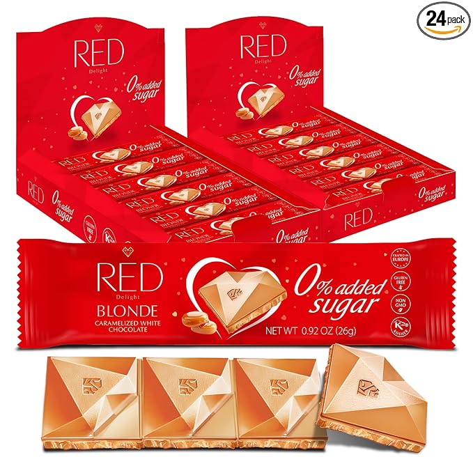 Red Delight Blond Caramelized Chocolate Snack Bars - Pack of 24 Diamond-Shaped White Chocolates (22.08oz) with Rich Caramelized Flavor - European-Style White Chocolates - Kosher Sweets No Added Sugar