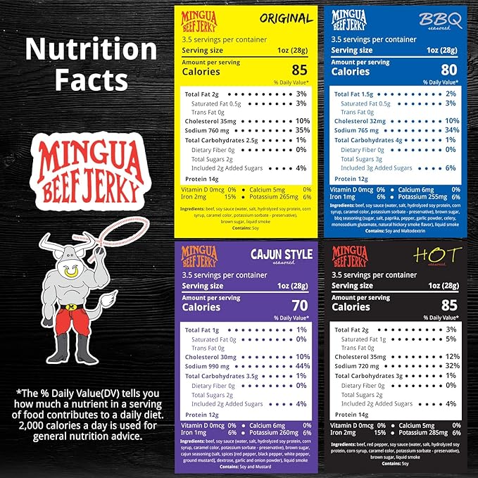 Mingua Beef Jerky Sampler Pack- 100% US Beef Without Nitrites - Four 3.5 Oz Bags