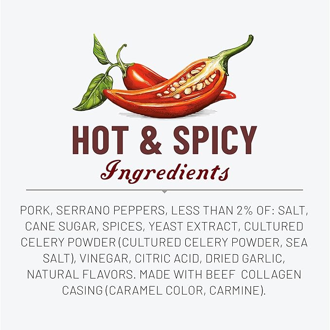 Duke's Pork Hot &amp Spicy Smoked Shorty Sausages 7g Protein Per Serving Easter Basket Stuffer for Men 2.5 oz. Snack Bags (Pack of 7)