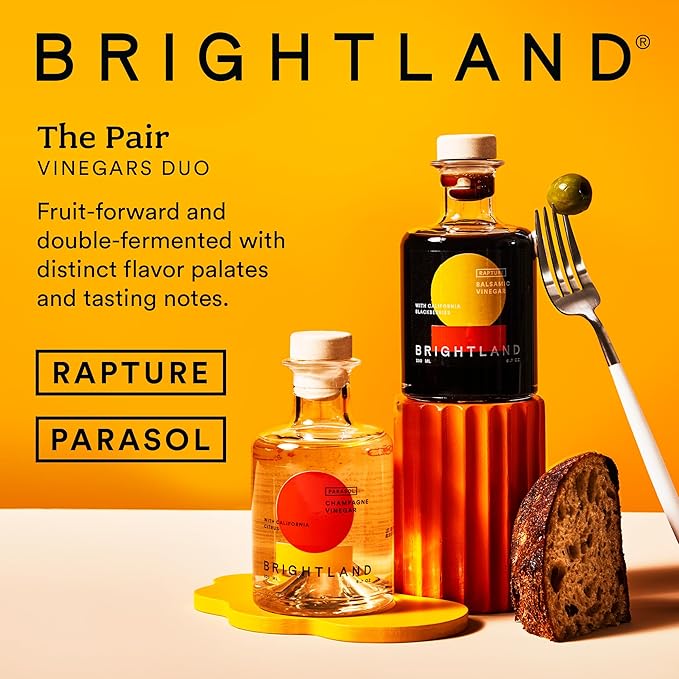 Brightland The Pair Balsamic Vinegar &amp Champagne Vinegar Duo - Artisinal Vinegars Perfect for Salad Dressings Marinades Cooking &amp Drizzling - 6.7 Fl Oz