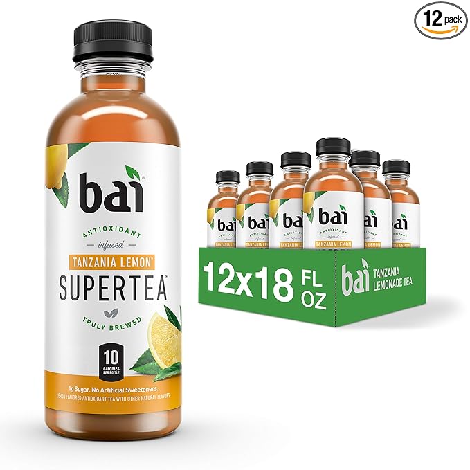 Bai Iced Tea Tanzania Lemon Antioxidant Infused Supertea Crafted with Real Tea (Black Tea White Tea) 18 Fluid Ounce Bottles (Pack of 12)
