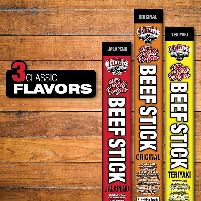 Old Trapper Deli-Style Sausage Sticks Jalapeño Flavor 1.75-Ounce Individually Wrapped Packages 11 Grams of Protein and Zero Grams of Sugar per Serving (Pack of 26)