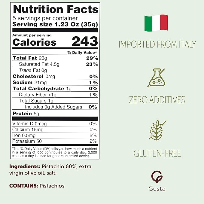 Authentic Italian Imported Pistachio Pesto Savory Sauce - Only 3 Ingredients - Creamy Gourmet Spread for Pasta - Sicilian Pistachios &amp Extra Virgin Olive Oil - 6.35oz Jar