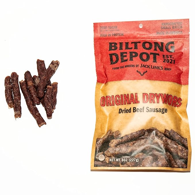 Biltong Depot Original Drywors - 8oz | Air-Dried Beef Snack Sticks | High Protein | Paleo and Keto Friendly | Zero Sugar | Gluten Free | No Artificial Preservatives | No MSG