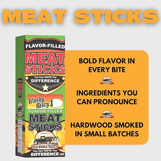 Old World Meats Meat Sticks 110 Calories Keto Low Carb 1g Sugar Fuelings 20 Pack 1 ounce sticks (Bloody Mary)