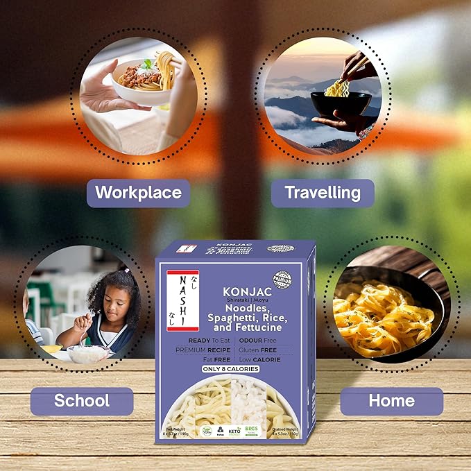 Nashi Konjac Shirataki Premium Mix Pack (8×190g) – Odour-Free Vegan Low-Calorie Fat-Free Keto-Friendly &amp Low-Carb Diet | Noodles Rice Spaghetti &amp Fettuccine | Healthy Ready-to-Eat