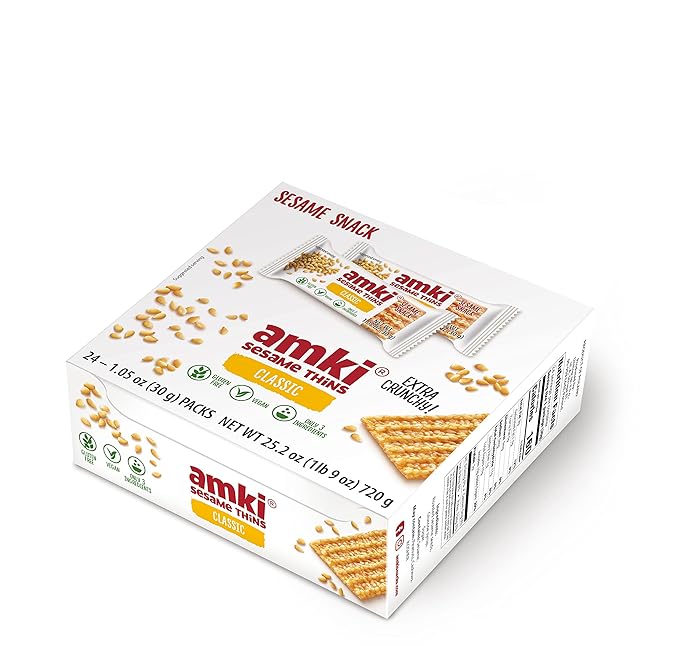 Amki Sesame Thins Classic (Sesame Snaps) Gluten Free Vegan Delicious Crunchy Sensibly Sweet Snacks. 24 Pack 720g