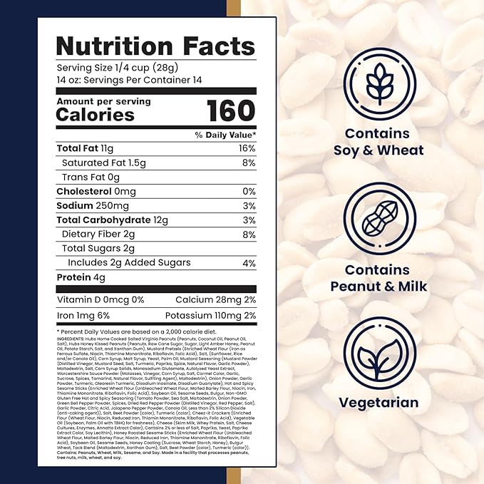 Hubs Peanuts Premium Virginia Nuts - Irresistible Crunch &amp Flavored Nuts - Non-GMO Gluten Free - Peanuts from Top 1% Crop - Reusable Tin - Perfect Snack for Any Occasion (Happy Hour Mix)