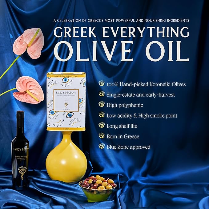 Fancy Peasant Everything Olive Oil 3L Tin of Greek Extra Virgin Olive Oil Polyphenol Rich EVOO with Olives from Greece