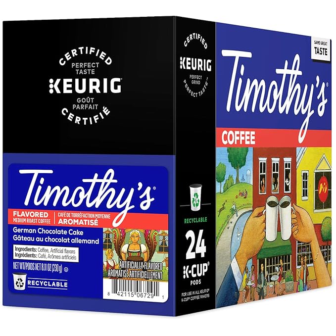 Timothy's German Chocolate Cake Coffee Single-Serve Keurig K-Cup Pods Flavored Medium Roast Coffee 96 Count